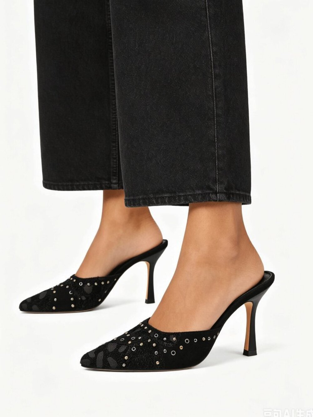Black Sexy Women's Pointed Toe Slip-On Stiletto Heels
